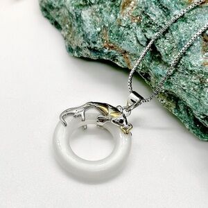 MOONSTONE Hand Carved Silver Koi Fish Pendant Necklace